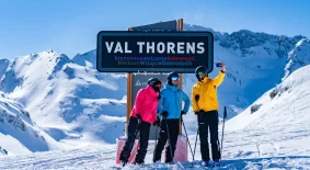 Friends skiing Val Thorens